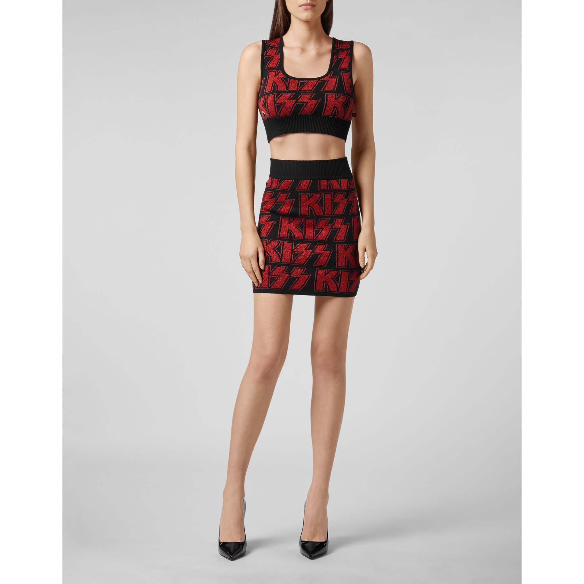 PHILIPP PLEIN Knit Compose Top+Skirt Rock band