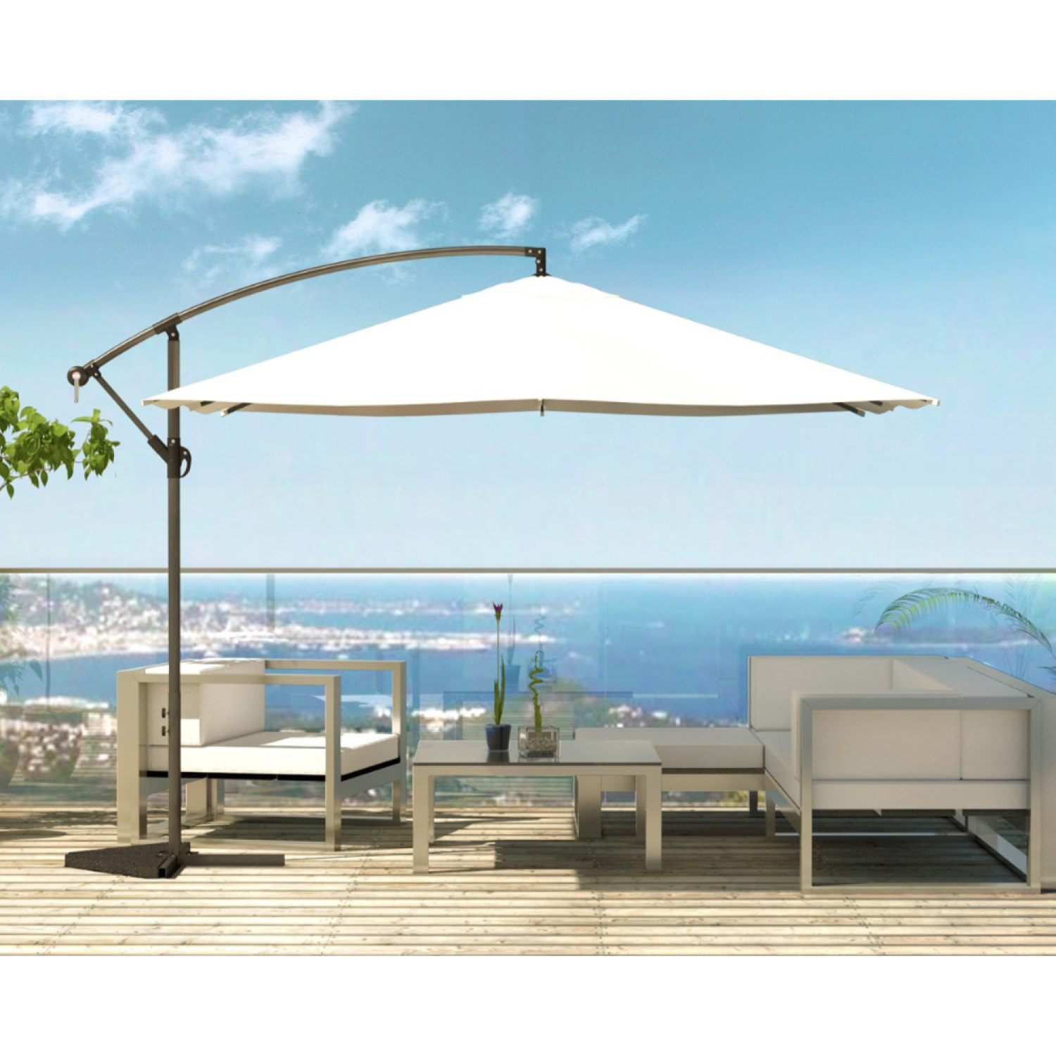 Parasol LED déporté carré 3x3m écru DAVAGNA
