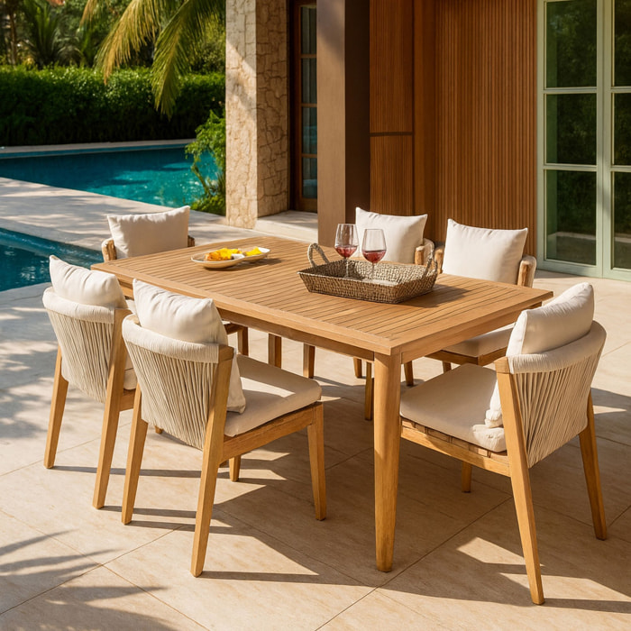 Ensemble table et 8 chaises de jardin en bois d'acacia avec coussin FIDJI