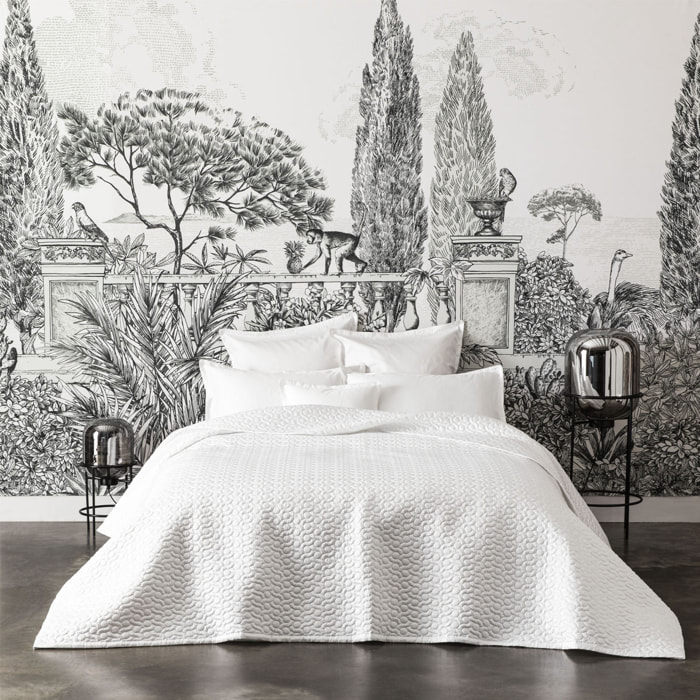 Couvre-lit matelassé uni en satin de coton bio, POESIE, Blanc