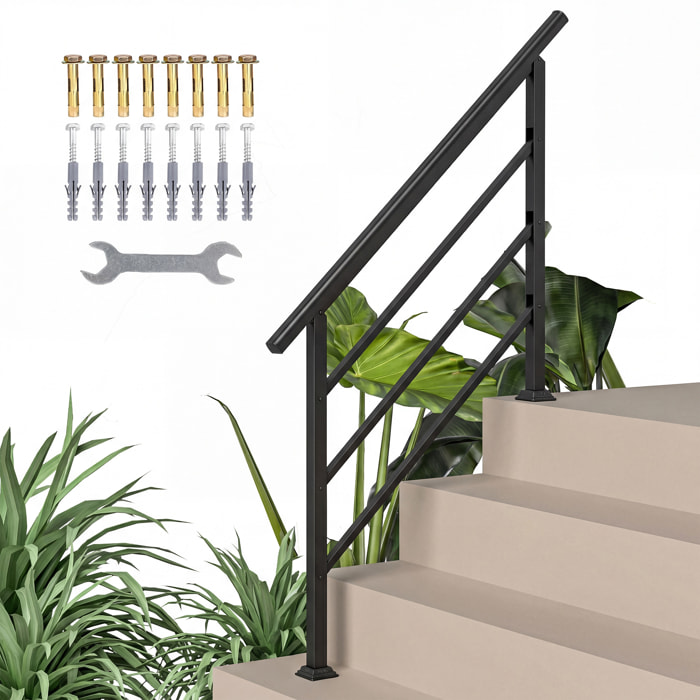 Barandilla de Escalera, 131 cm, Pasamanos para Escalera con Kit de Instalación, Ángulo Ajustable para 1-4 Escalones, para Porches, Madera y Concreto, para Exterior, Terraza, Patio, Negro