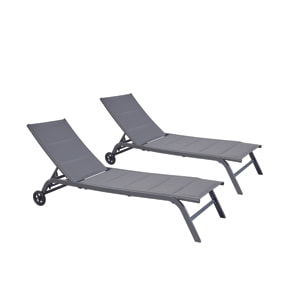 Lot de 2 transats aluminium gris foncé AUCKLAND