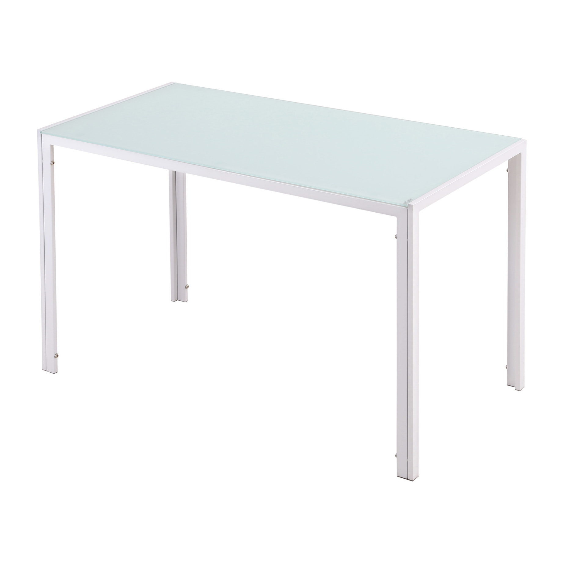 Table à manger 4 personnes - table de salle à manger dim. 120 x 60 x 75 cm - verre trempé 6 mm acier blanc
