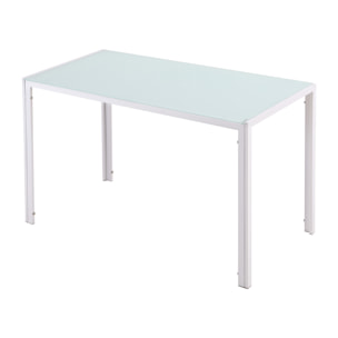 Table à manger 4 personnes - table de salle à manger dim. 120 x 60 x 75 cm - verre trempé 6 mm acier blanc