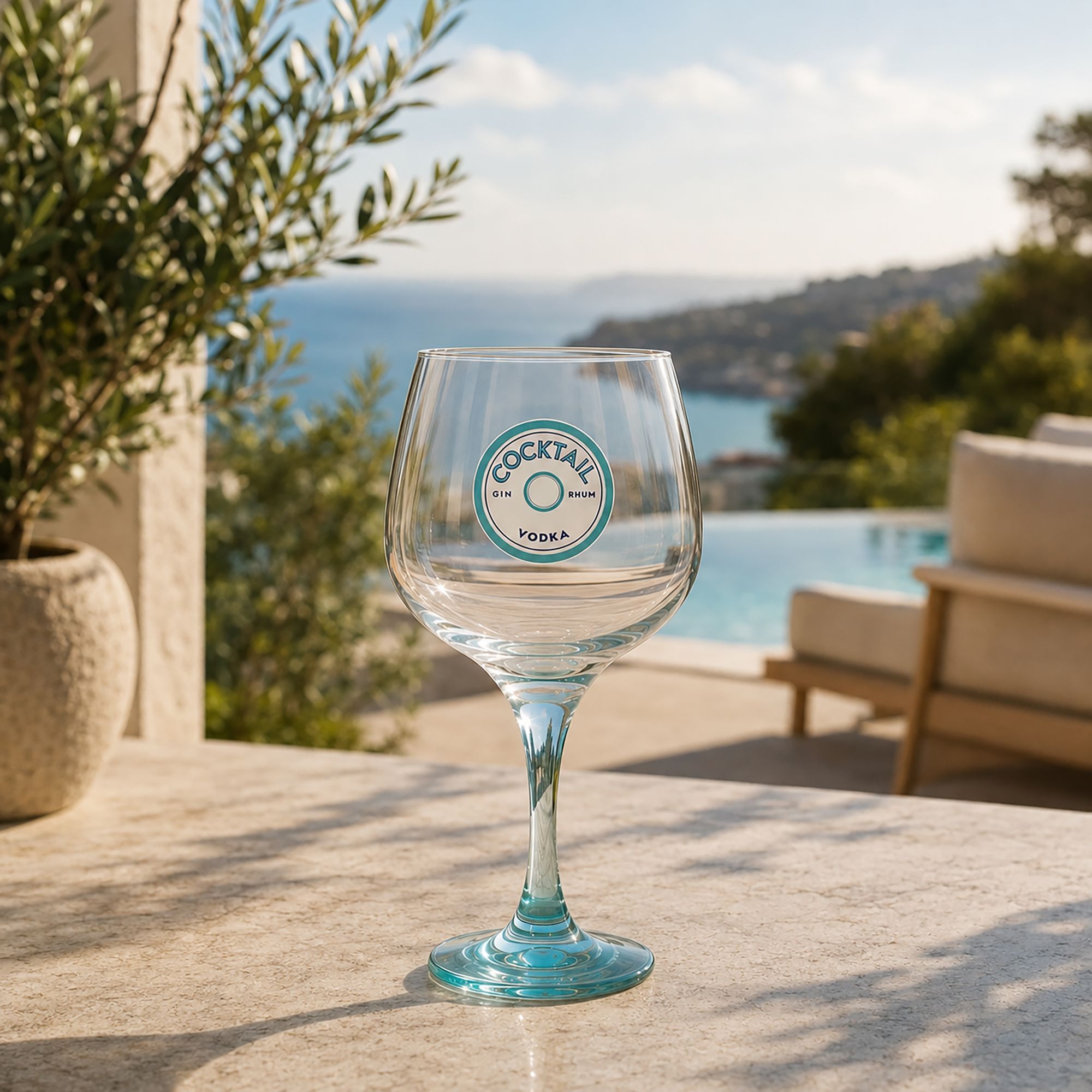 Lot de 2 verres à pied cocktail 73cl en verre transparent pied bleu