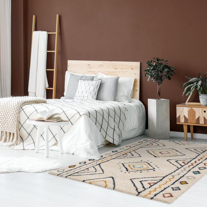 Tapis intérieur motif berbère crème. bleu et orange Ralph 120x170cm