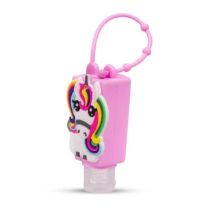 Llavero Botella higienizante de manos alcohol rellenable 30ml. Diseño unicornio.