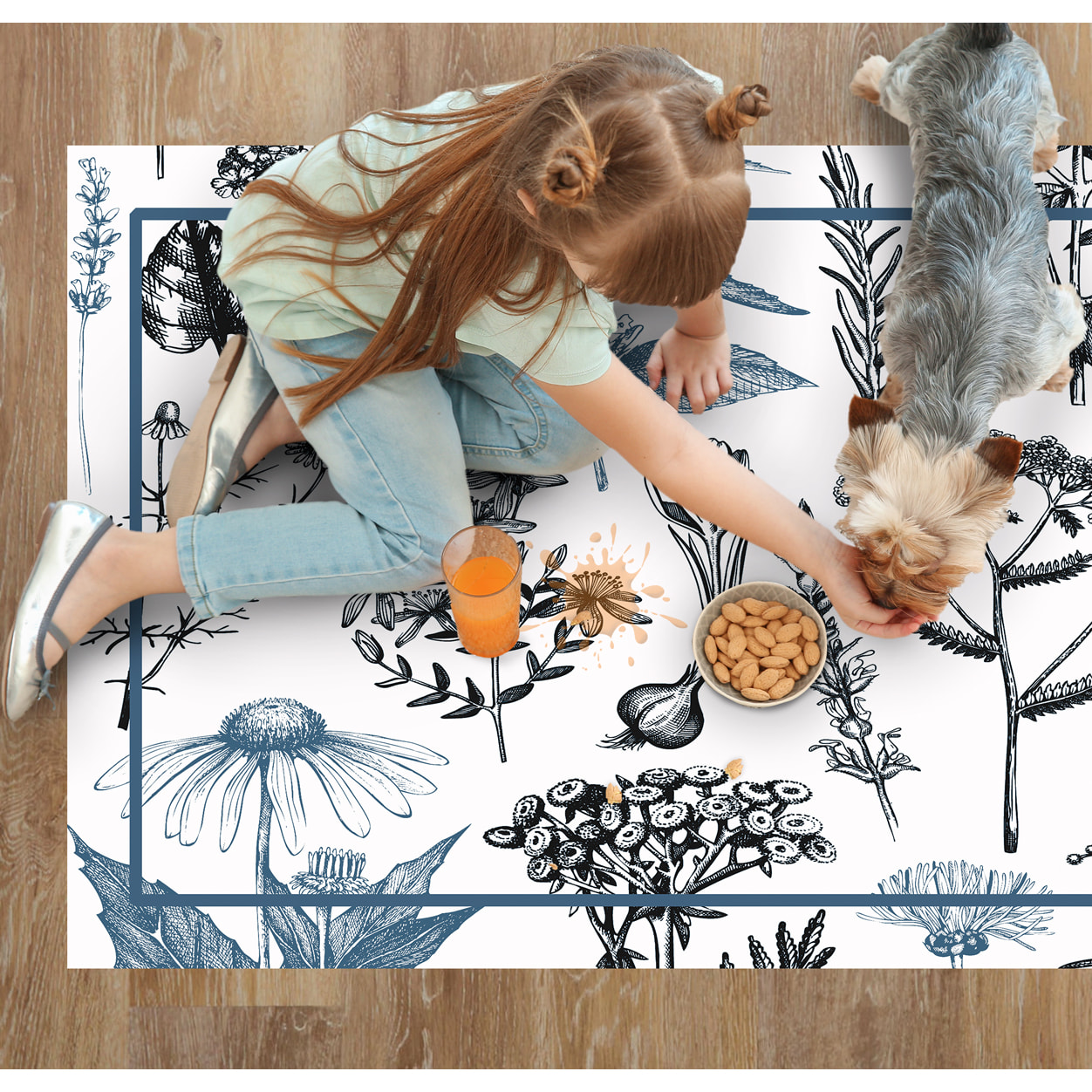 Alfombra de vinilo CERAMIKO, Plantas medicinales azul 66x150 cm