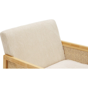 Fauteuil en cannage et velours côtelé - MANI
