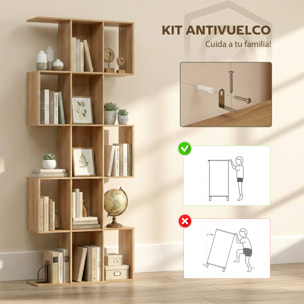 Estantería de 5 Niveles, Biblioteca Estrecha, Librería en Forma de S, para Salón, Dormitorio, Estudio, Oficina, 80x24x200 cm, Roble