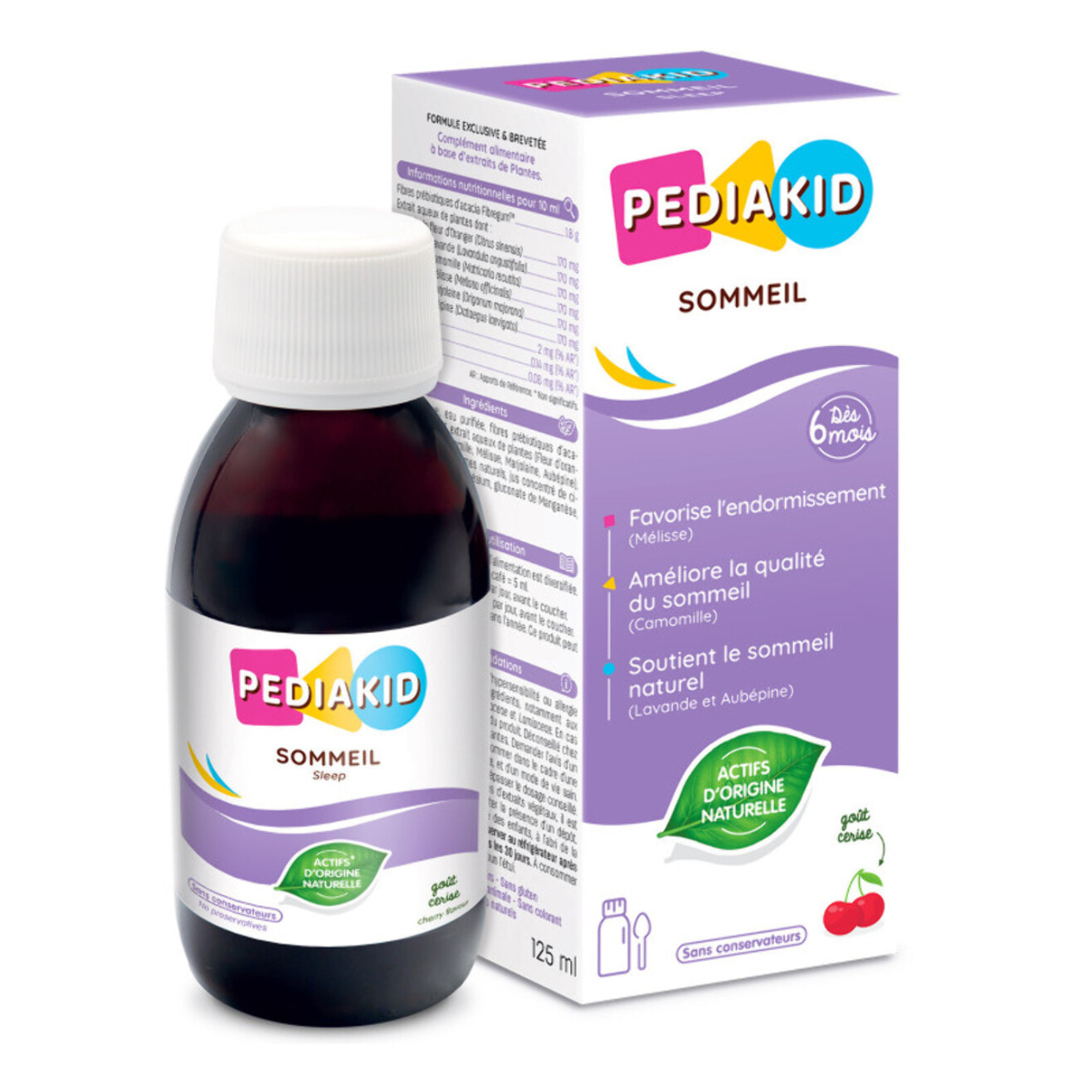 PEDIAKID - Sirop Sommeil - Complément alimentaire favorisant l'endormissement - Réduit les réveils nocturnes - Formule exclusive au Sirop d'Agave Lavande & Marjolaine- Goût Cerise - Dès 4 mois -125 ml