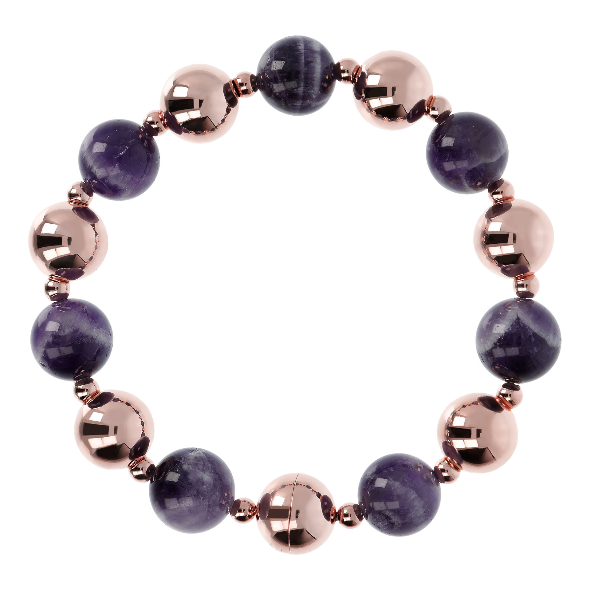 Bracciale con Bead Lucide e Pietra Naturale Ametista Sfaccettate