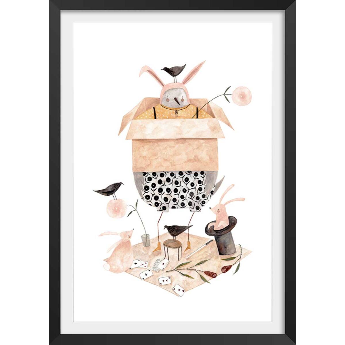 Affiche enfant tour de magie  Affiche + cadre en bois - Noir