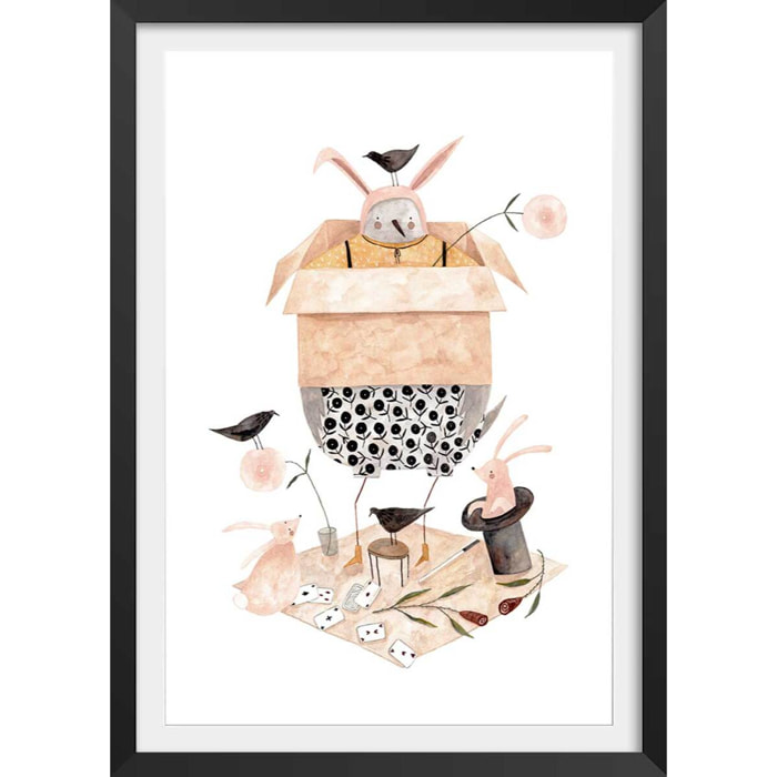 Affiche enfant tour de magie  Affiche + cadre en bois - Noir