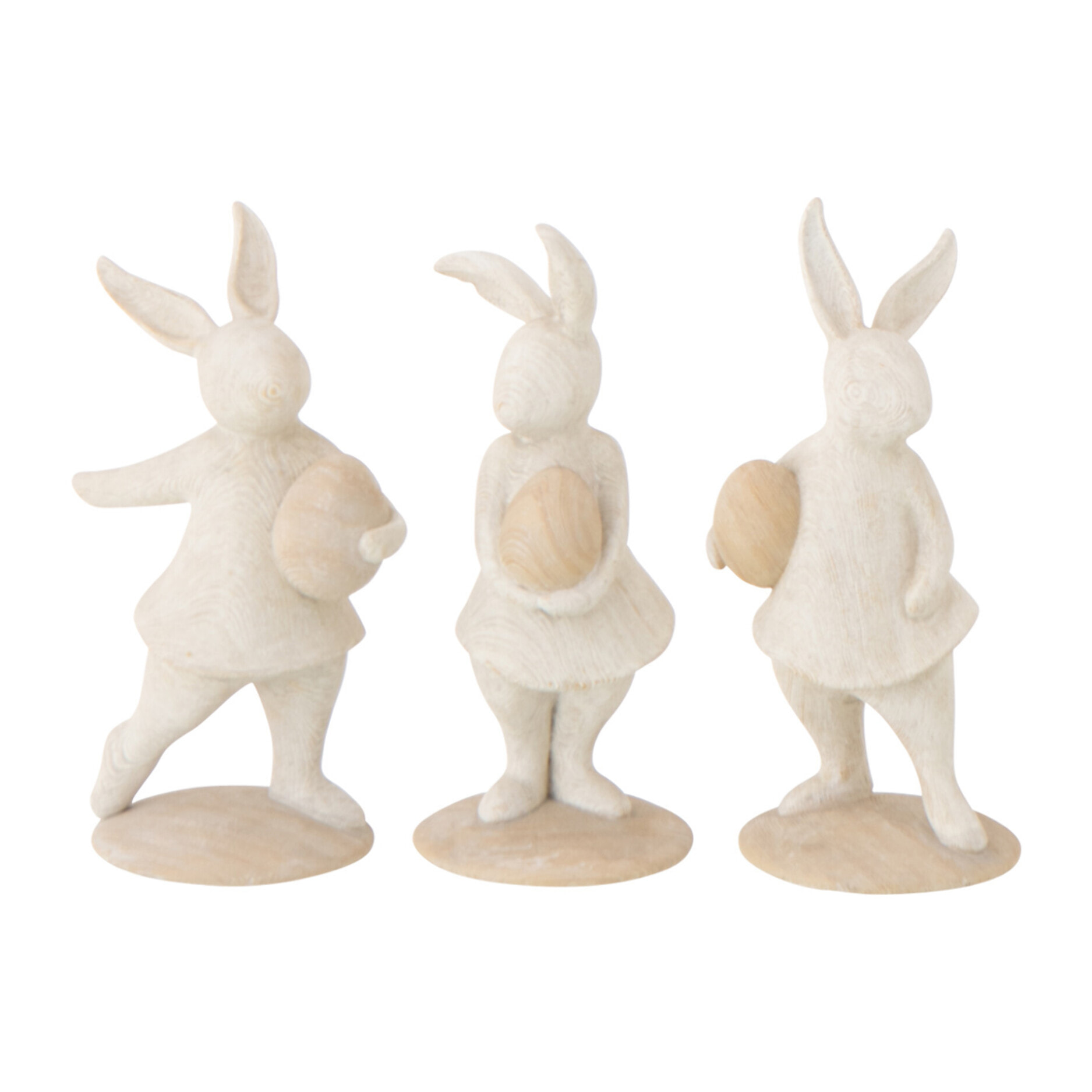 J-Line Lapin Oeuf décoratif - polyrésine - beige - 3 pièces