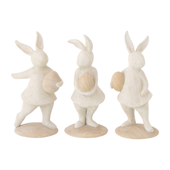 J-Line Lapin Oeuf décoratif - polyrésine - beige - 3 pièces