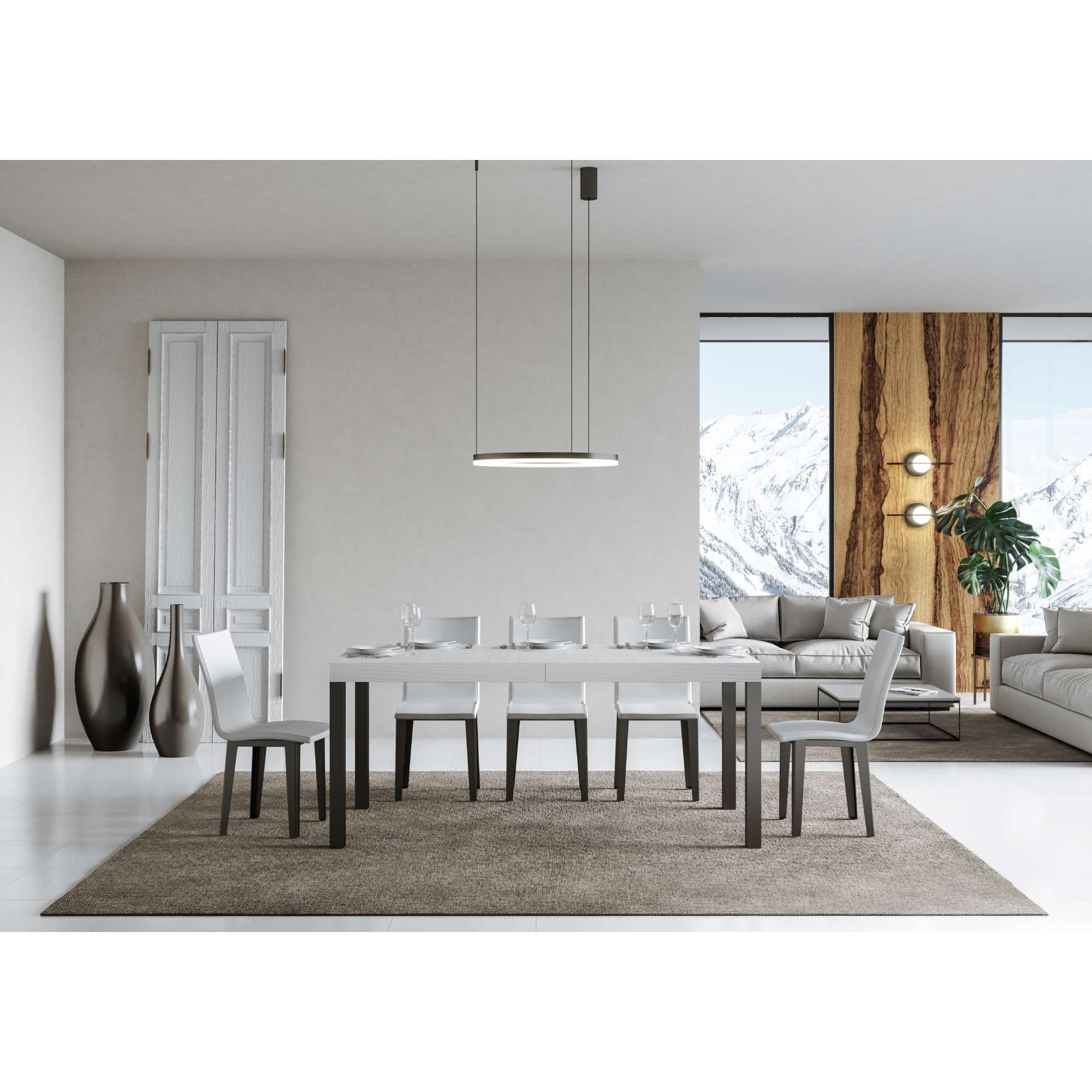 Tavolo allungabile 80x160/244 cm Everyday bianco frassino telaio Antracite