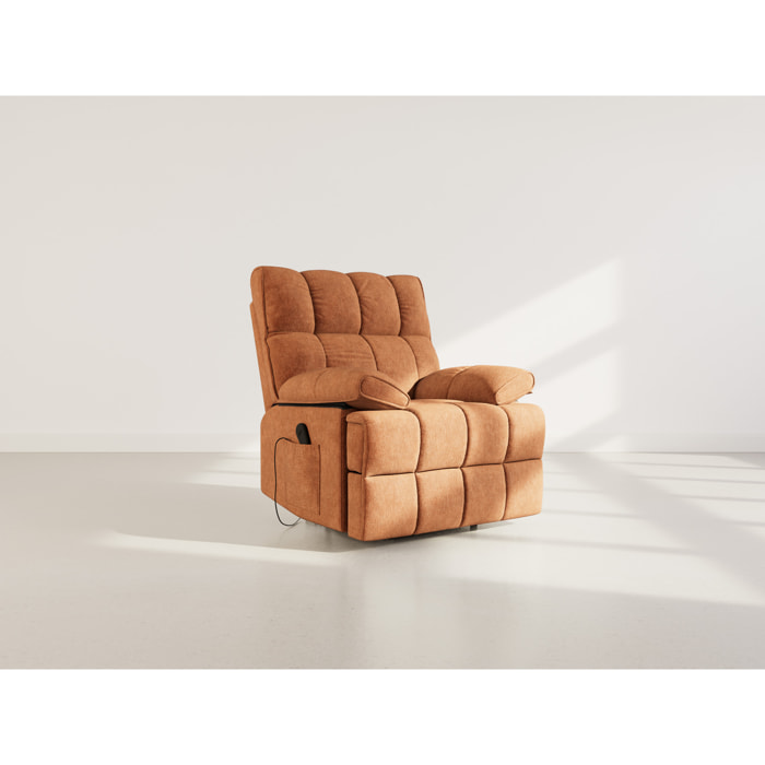 Chandler - Fauteuil relax électrique en velours texturé - Terracotta