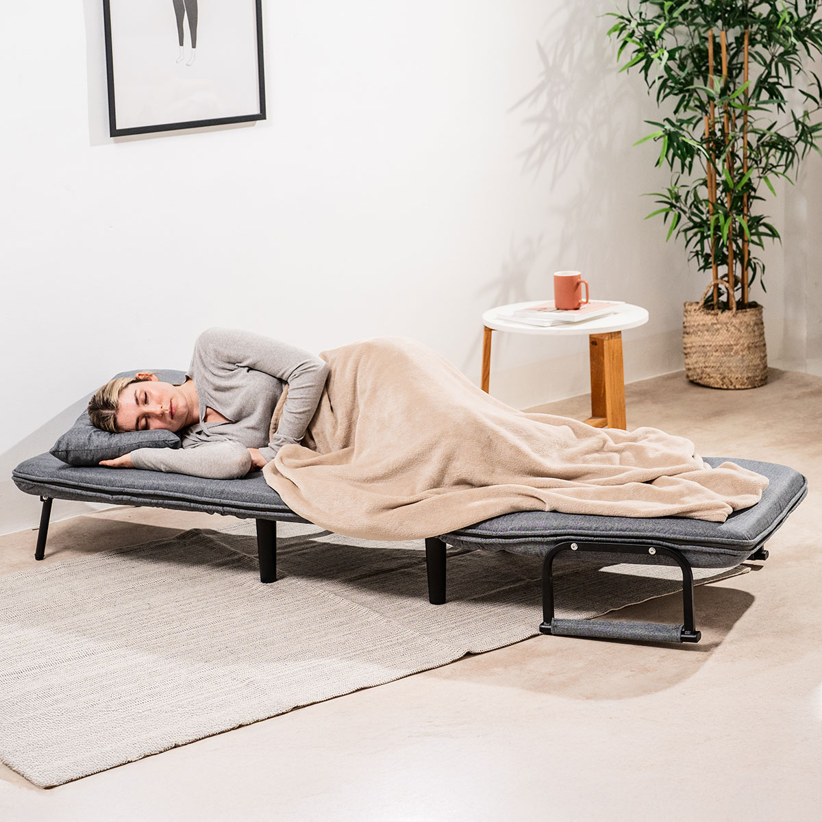 Divano Letto Convertibile Singolo 4 in 1 - grigio e nero - 64x80x68 cm