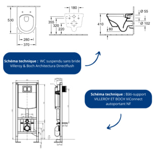 Pack WC suspendu sans bride Architectura directflush + abattant frein de chute + bâti-support autoportant + plaque chromée
