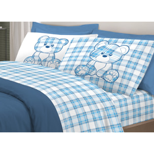 Completo Lenzuola In 100% Cotone Orsetto Tartan Primavera