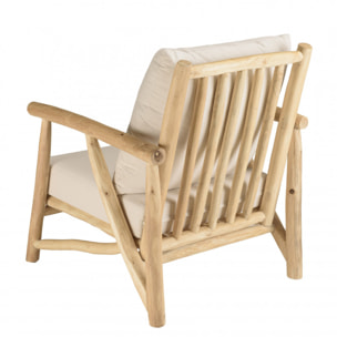 WILL - Fauteuil MADURA en branches de teck naturel coussins blancs