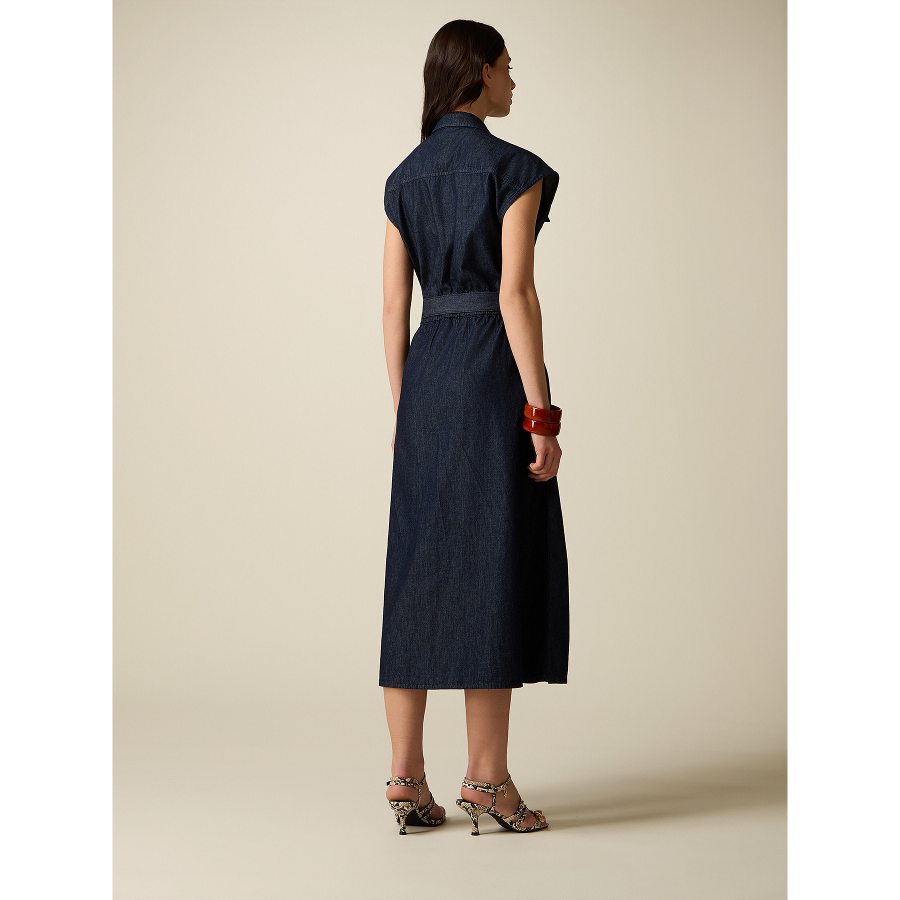 Oltre - Vestito chemisier in denim con ricami - Blu