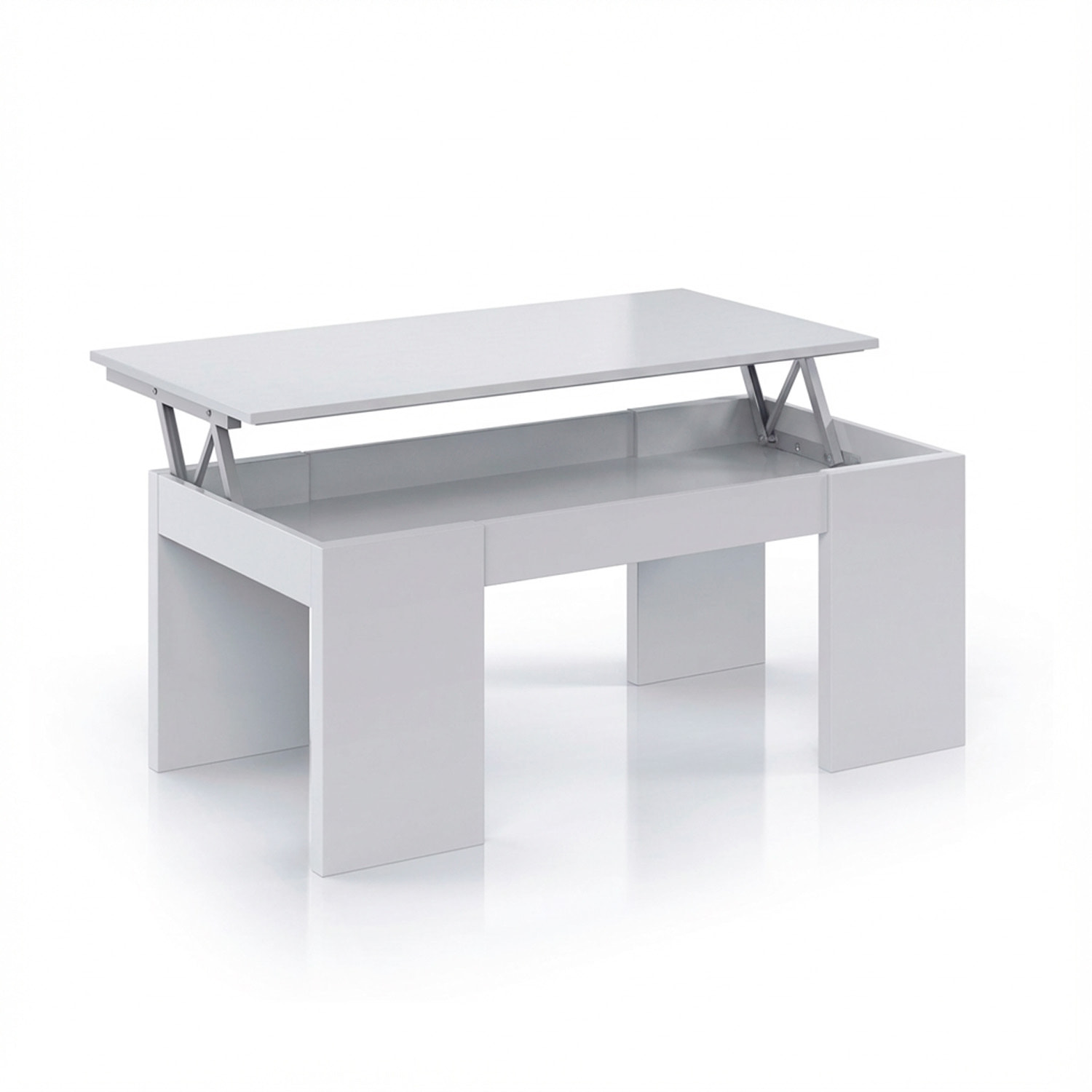 Tavolino da Caffè Con Piano Rialzabile Con Vano Contenitore Alzabile Tavolo da Salotto Moderno Salvaspazio Ideale per Lavorare 100 x 50 x 42 cm Bianco