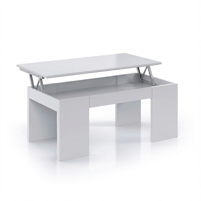 Tavolino da Caffè Con Piano Rialzabile Con Vano Contenitore Alzabile Tavolo da Salotto Moderno Salvaspazio Ideale per Lavorare 100 x 50 x 42 cm Bianco
