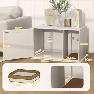 Mueble Arenero para Gatos Caja de Arena para Gatos con Almohadilla para Rascar y Puerta de Ratán para Salón Dormitorio 80x50x50 cm Blanco