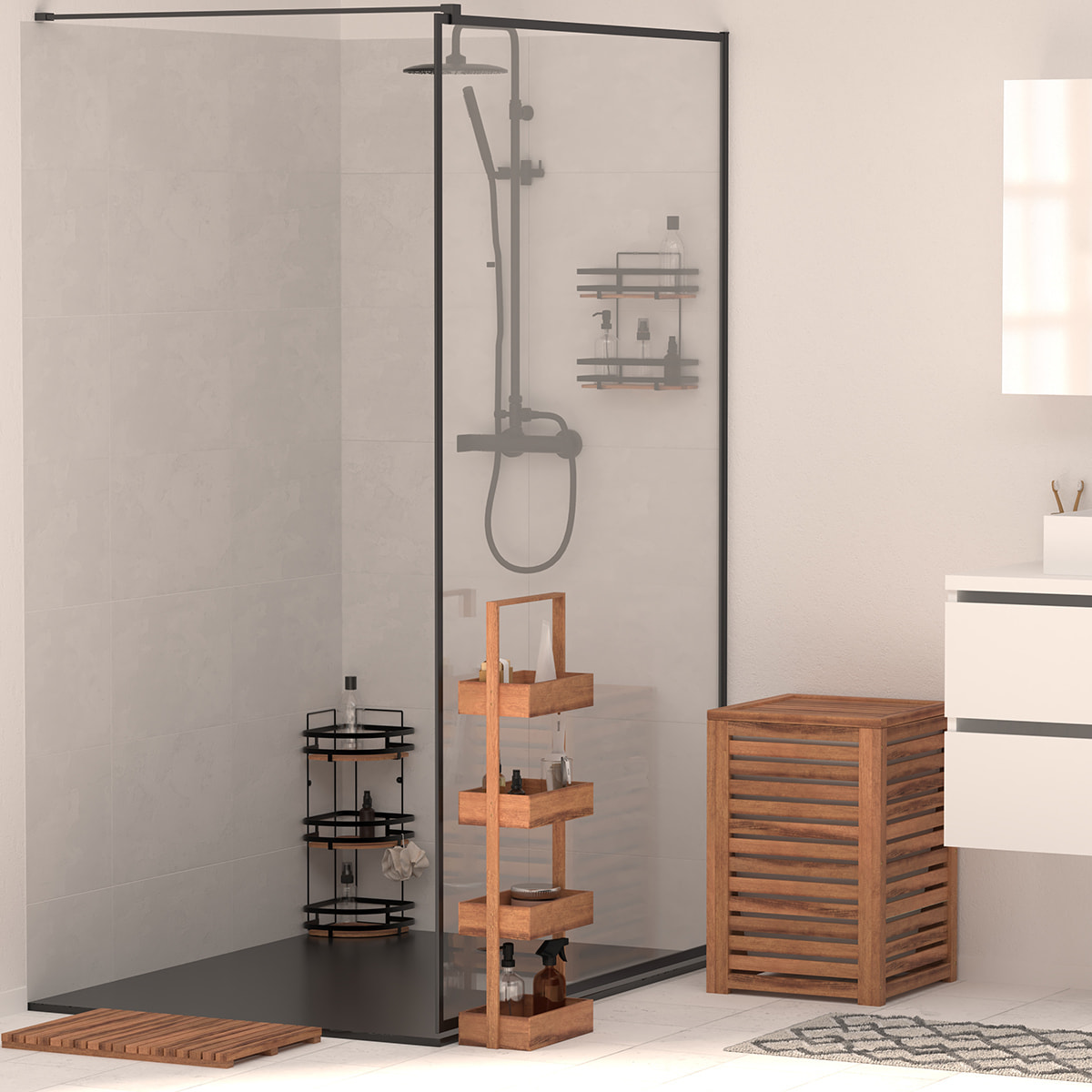 Tapis de bain caillebotis "Blackacia" 53x36cm en acacia