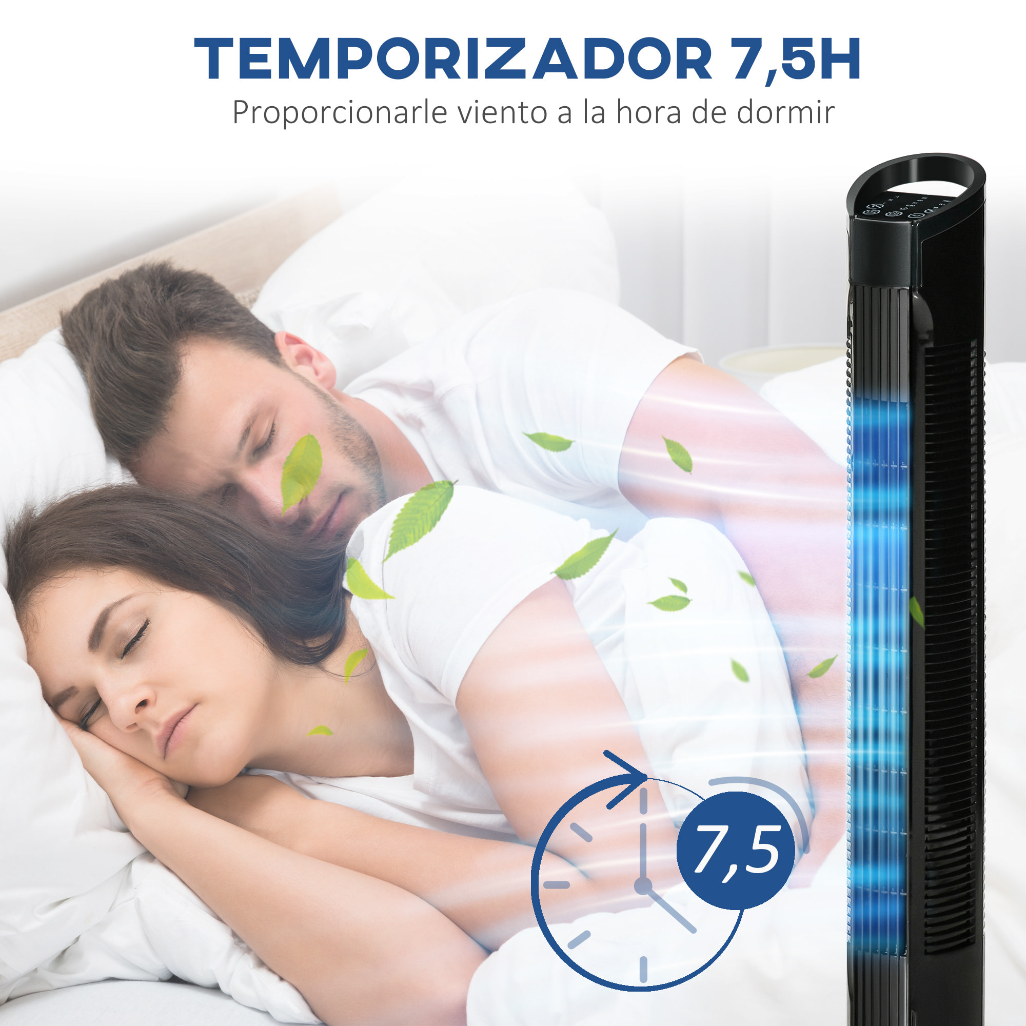 Ventilador de Torre Ventilador Vertical 50W con Mando a Distancia 3 Velocidades Pantalla LED Temporizador 7,5h y Oscilante 70° Ø20x78,5 cm