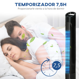 Ventilador de Torre Ventilador Vertical 50W con Mando a Distancia 3 Velocidades Pantalla LED Temporizador 7,5h y Oscilante 70° Ø20x78,5 cm