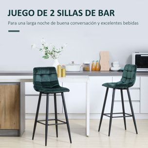 Juego de 2 Taburetes Altos de Cocina, Taburetes de Bar Tapizados en Terciopelo, con Reposapiés y Respaldo, Estructura de Acero, para Comedor, Mostrador, Verde