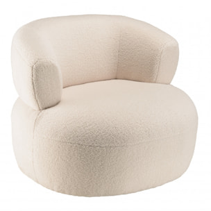 GASTON - Fauteuil en tissu bouclette écru assise arrondie