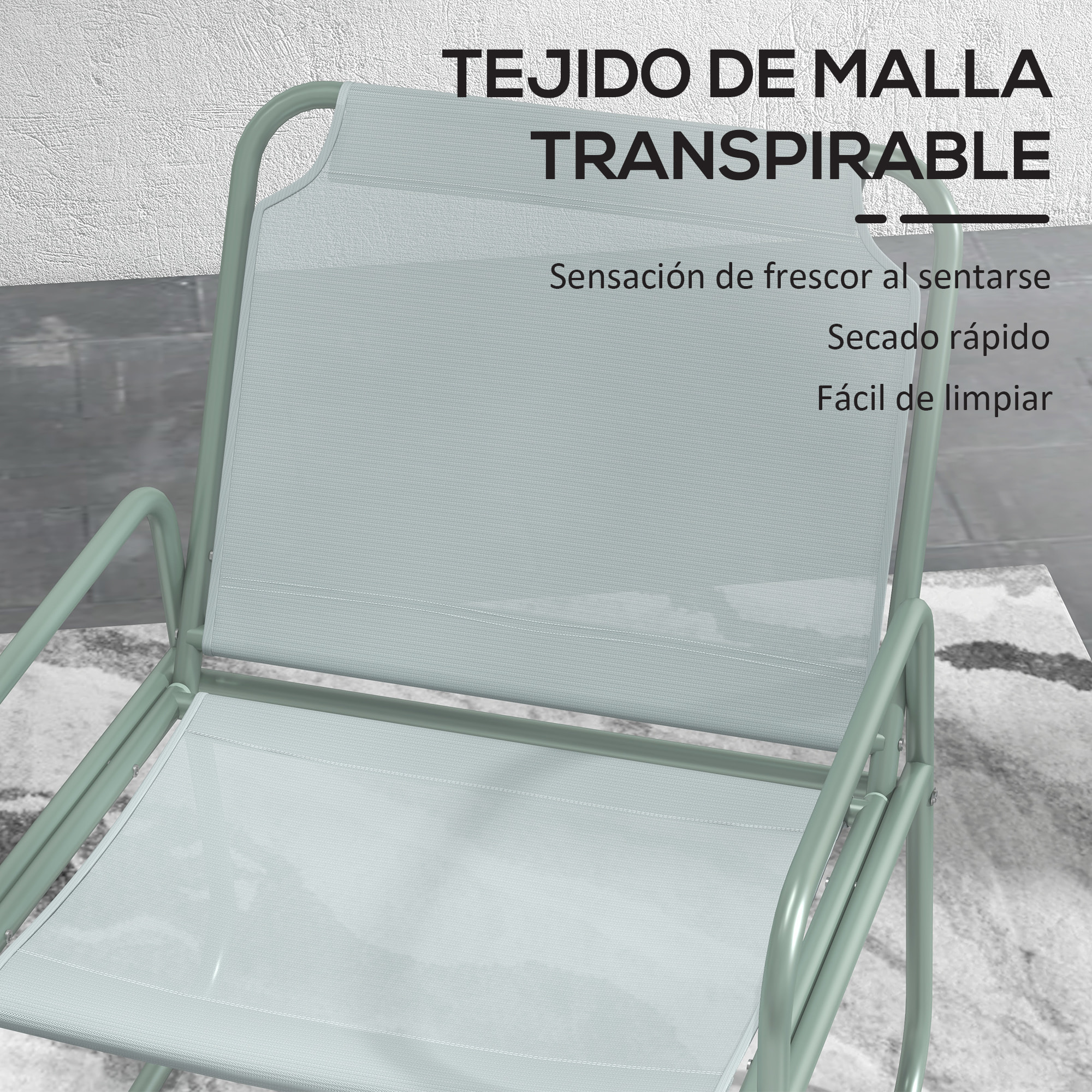 Conjunto de Muebles de Jardín Juego de 1 Mesa Redonda y 2 Sillas de Terraza con Marco de Acero Reposabrazos y Almohadillas Ajustables para los Pies para Balcón Patio Verde