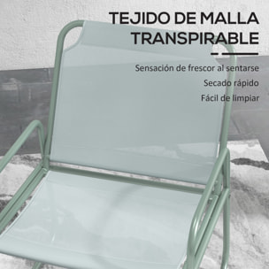 Conjunto de Muebles de Jardín Juego de 1 Mesa Redonda y 2 Sillas de Terraza con Marco de Acero Reposabrazos y Almohadillas Ajustables para los Pies para Balcón Patio Verde