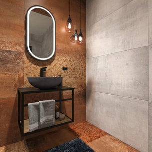 40x80 cm miroir suspendu ovale avec éclairage LED et capteur, cadre en aluminium, noir (SATZOVLED4080CE)