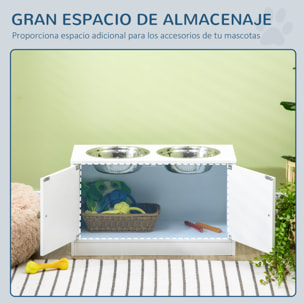 Comedero Perro Elevado con 2 Cuencos de Acero Inoxidable 2x2000 ml Comedero Elevado para Perros Grandes con 2 Puertas y Almacenamiento Oculto Blanco