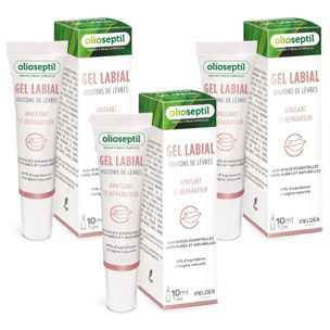 OLIOSEPTIL - Gel labial - Aux huiles essentielles 100% pures et naturelles - Apaisant et réparateur - Vegan - Lot de 3 Tubes 10ml