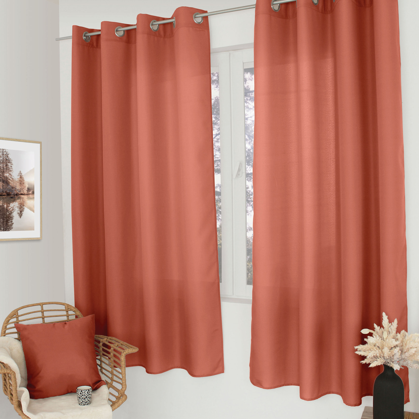Rideau uni à oeillets - Terracotta