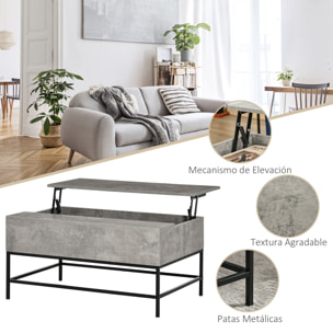 Mesa de Centro Elevable Mesa de Centro con Espacio de Almacenaje Oculto Mesa Elevable para Salón Comedor 90x60,5x45,5 cm Gris Cemento
