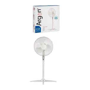Ventilador de pie con 180º de oscilación. 45W de potencia y 3 velocidades.