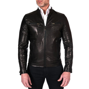 Giacca biker in pelle nera vegetale effetto lavato