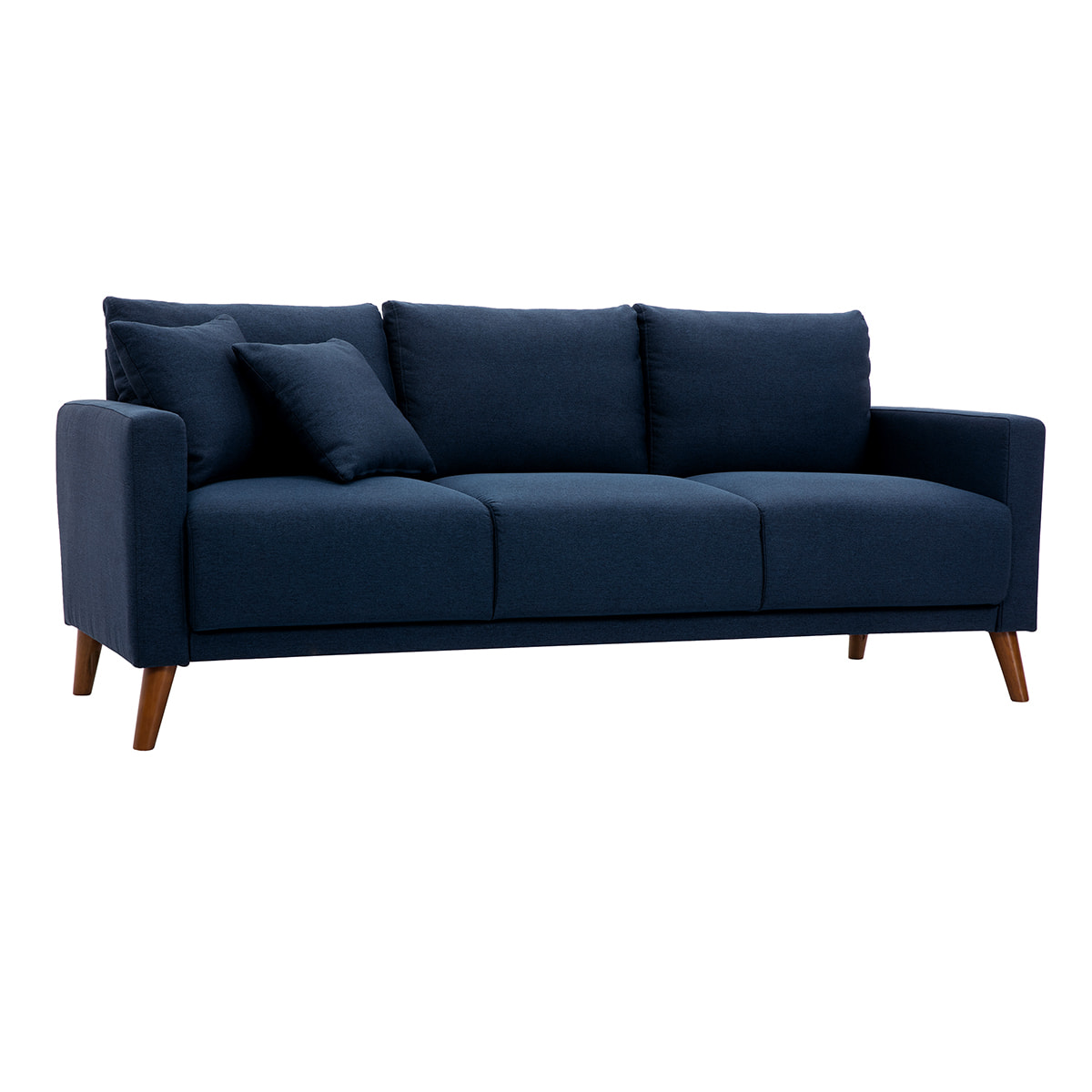 Canapé 3 places en tissu bleu foncé et bois foncé MUNIK