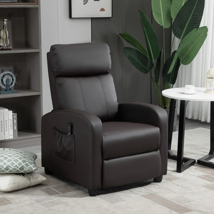 Sillón de Masaje Relax Reclinable con Mando a Distancia 2 Zonas de Masaje 8 Programas 5 Niveles de Intensidad y Temporizador Tapizado en PU 68x88x98 cm Marrón