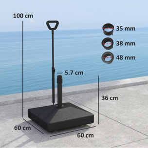 Base para Sombrilla Cuadrada Soporte para Parasol con Ruedas Pie para Sombrilla con Asa Ajustable Rellenable con Agua 45L o Arena 55kg para Jardín Terraza Negro