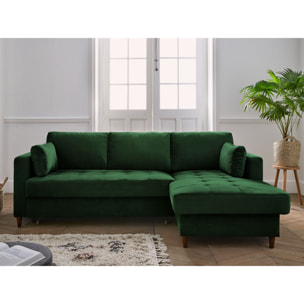 Anna - canapé d'angle droit - 4 places - convertible avec coffre - en velours - Vert