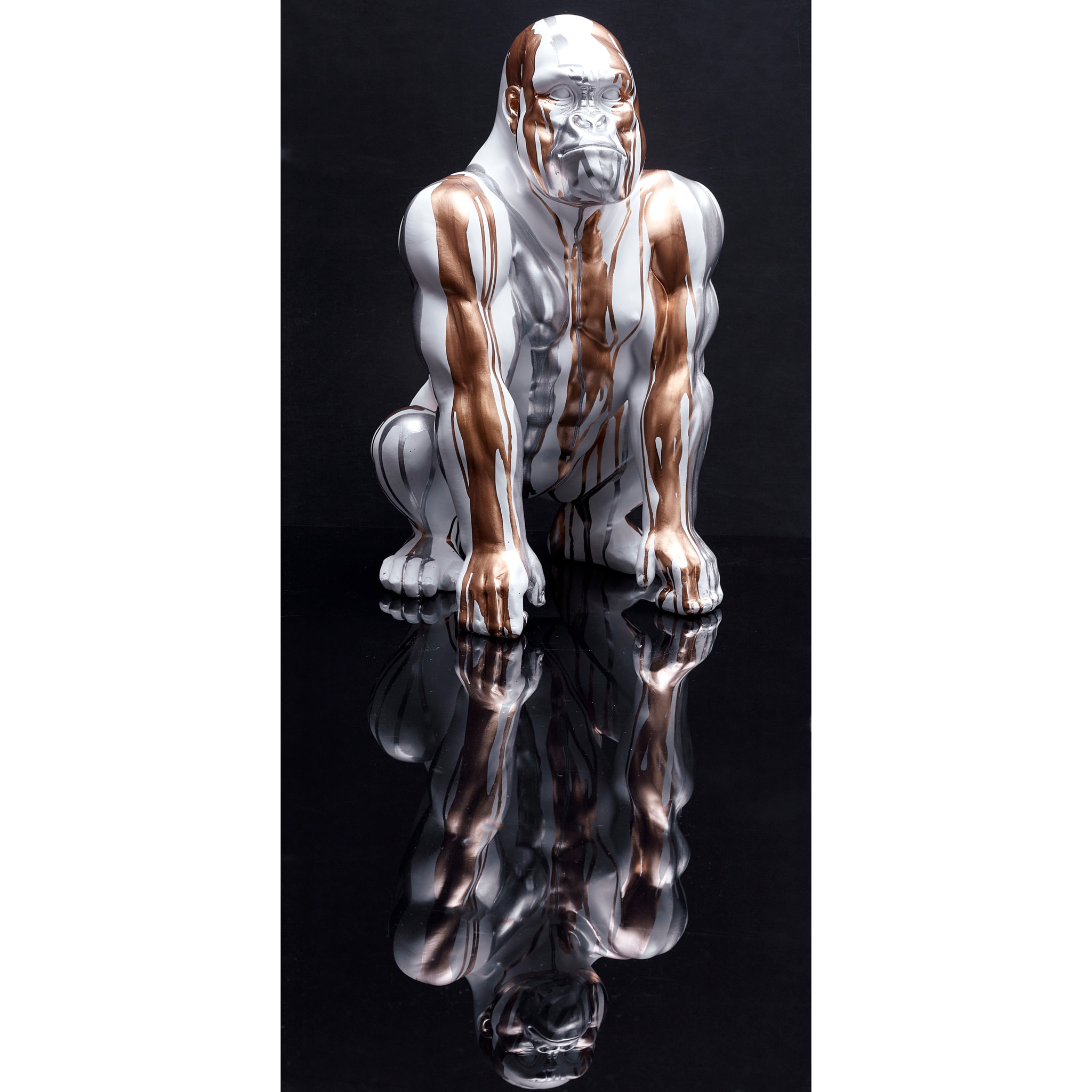 Statue Gorille Blanc Coulure Dore Argente H45cm