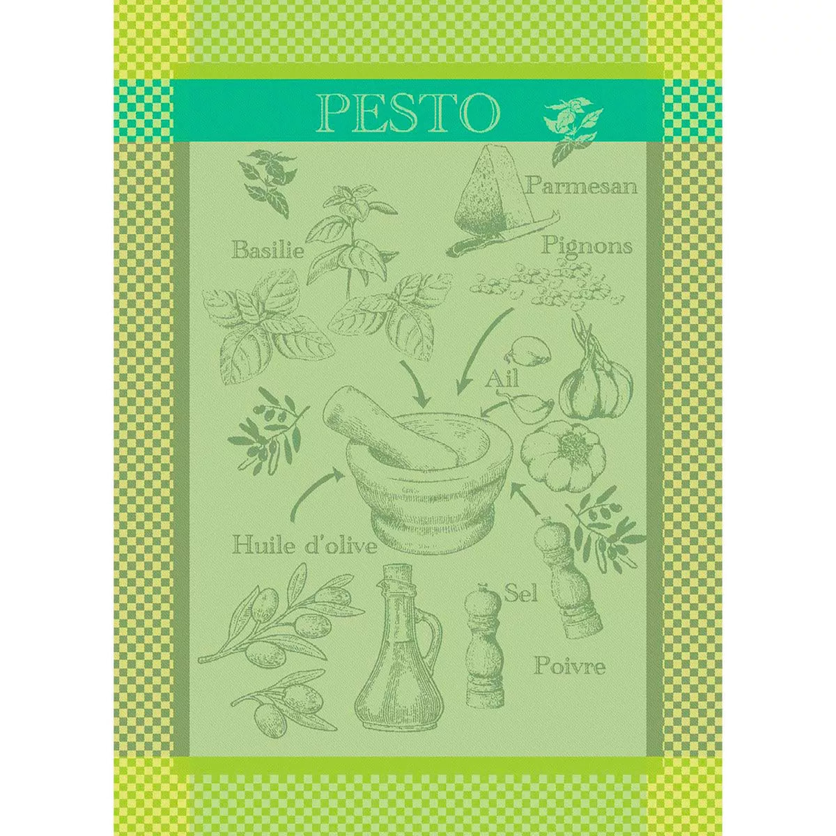 Torchon pur coton motif jacquard vert canard Pesto verde